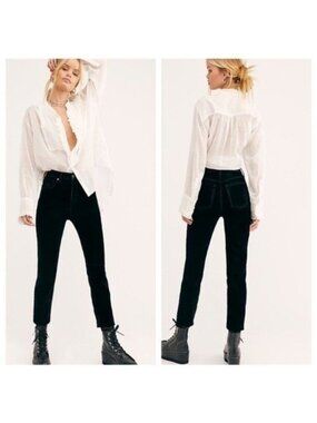We The Free | Stella Velvet High Rise Skinny Button Fly Pants Jeans Black